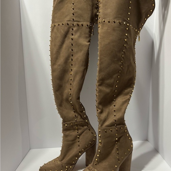 Venus Faux Suede Studded Over the knee Taupe Boots - Picture 7 of 7